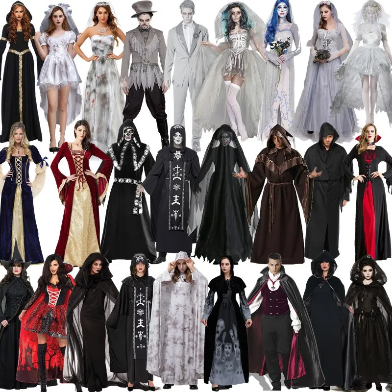 

plus Size Halloween Witch Costume Cape Dark Witch Long Dress Dark Messenger Ghost Bride Suit Women's Traditional Wear