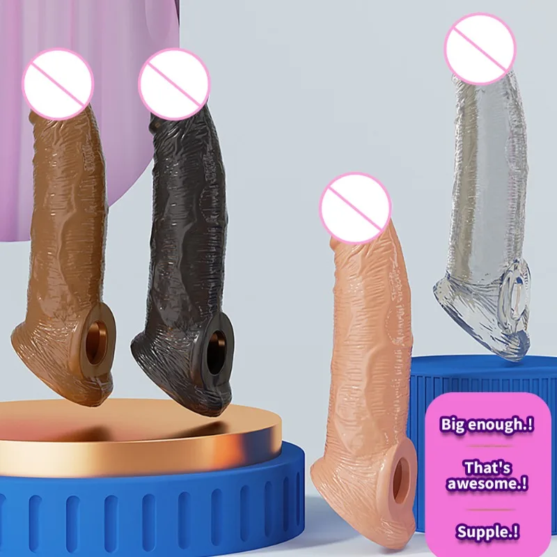 Penis Sleeve Cocks Cover Sex Toys For Men Tools Reusable Condom Ring Super Realistic Penis Sleeve Condom Male Enlargement Delay