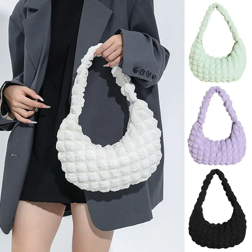 Quilted Shoulder Bags Small Cloud Handbags Pleated Bubbles Handbags Solid Color Fashion Underarm Shoulder Bags for Women Girls