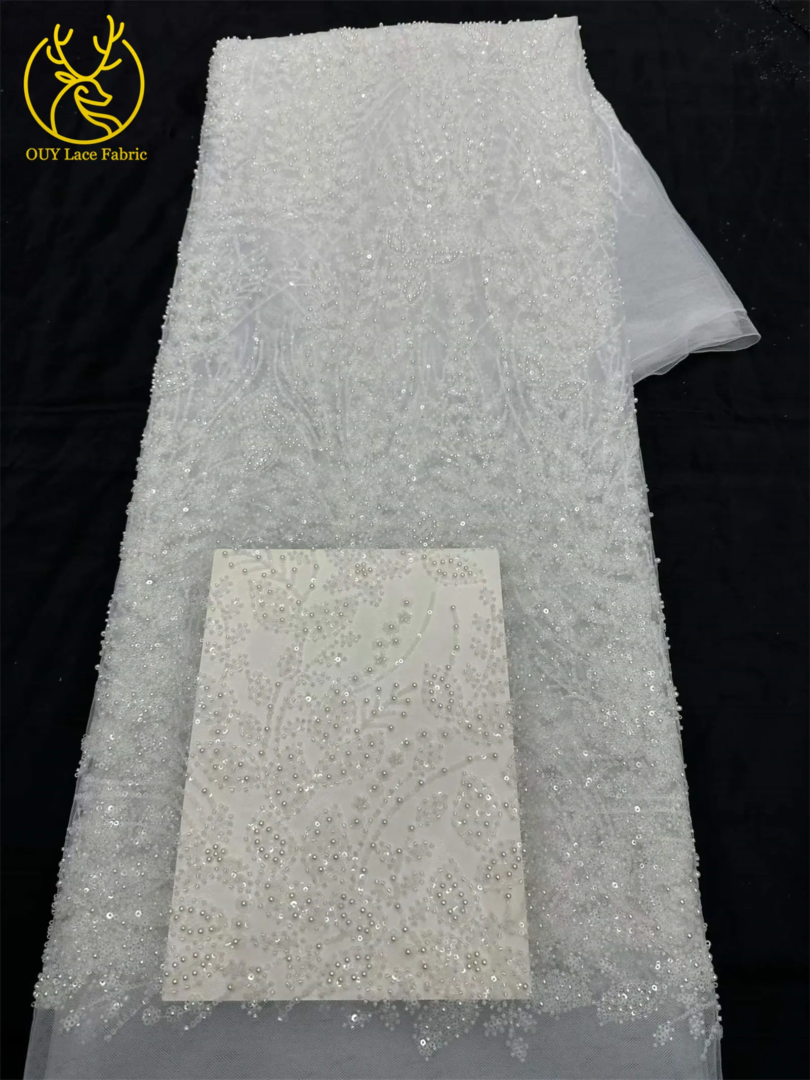5 Yards grüner afrikanischer Spitzenstoff, hochwertige französische Pailletten, Perlenstickerei, Tüllspitze für nigerianische Frauen, Abendkleid – Detail 26
