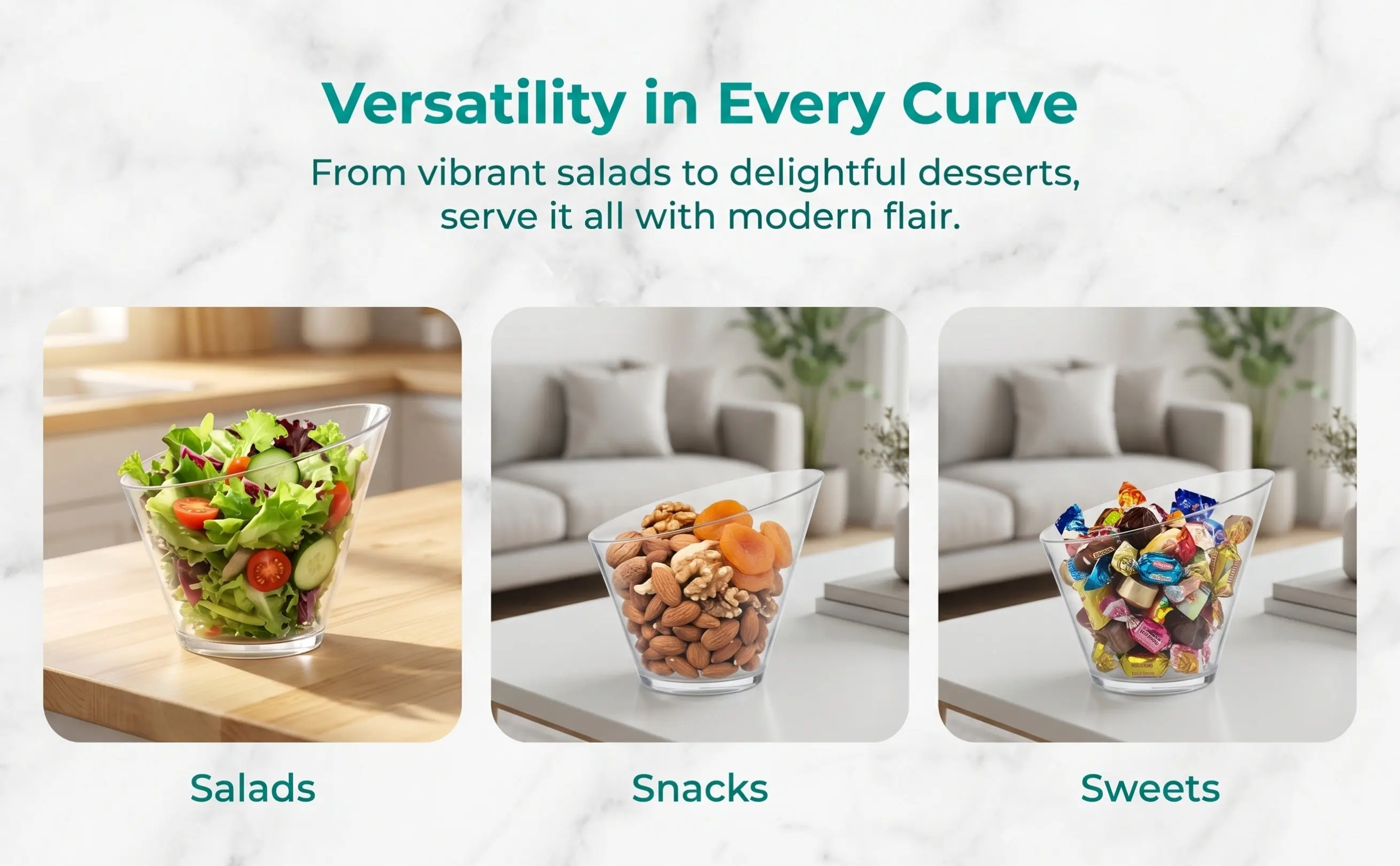 4 bols transparents pour servir des salades, au design simple, parfaits pour mélanger les salades, servir des desserts, conserver des fruits et des collations.