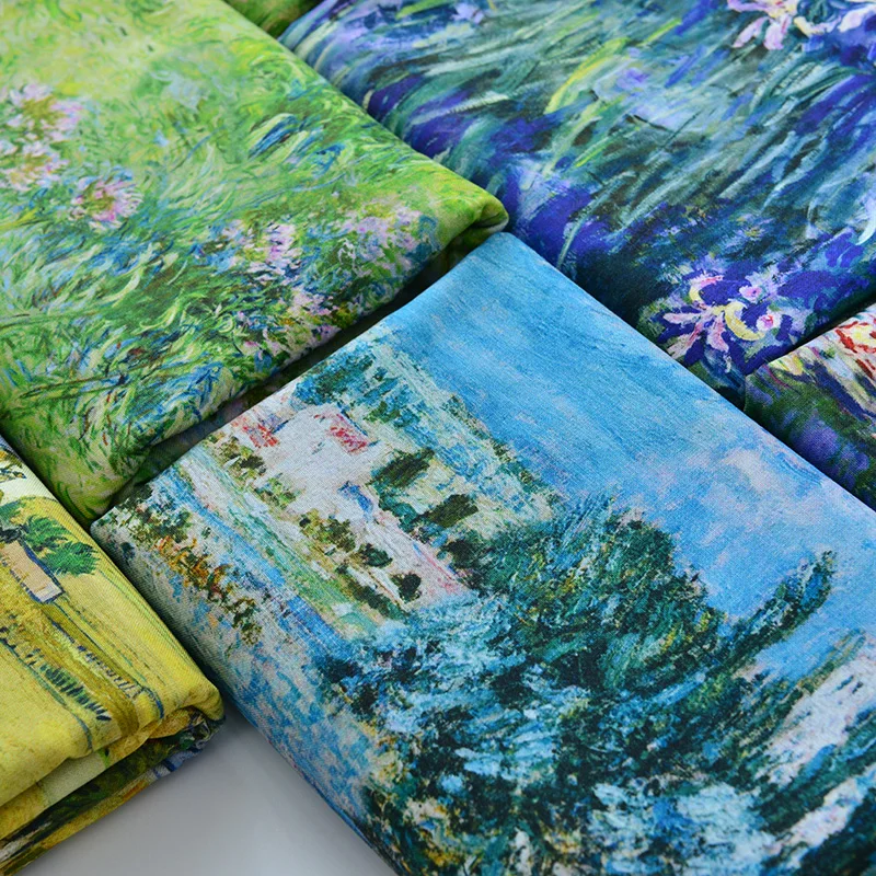 145x50cm Pure Cotton Fabric 20s Handmade DIY for Book Jacket Mouth Storage Table Flag Door Curtain Oil Painting Theme view 2
