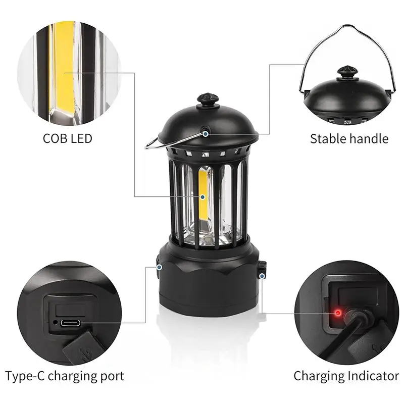 

【BIG-SALE】Camping Lantern,COB Rechargeable Battery Lantern,Flashlight for Hurricane, Emergency, Hiking, Outdoor Camping Black