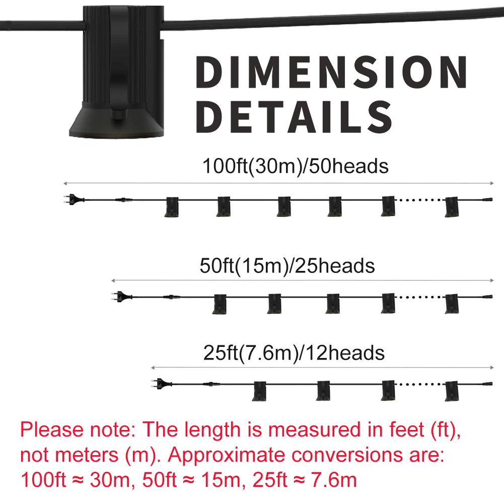 30m 15m 7.6m String Lights Built-in Hanging Loop E12 Base Black Outdoor For Christmas Outside Patio Globe Wedding Decorative