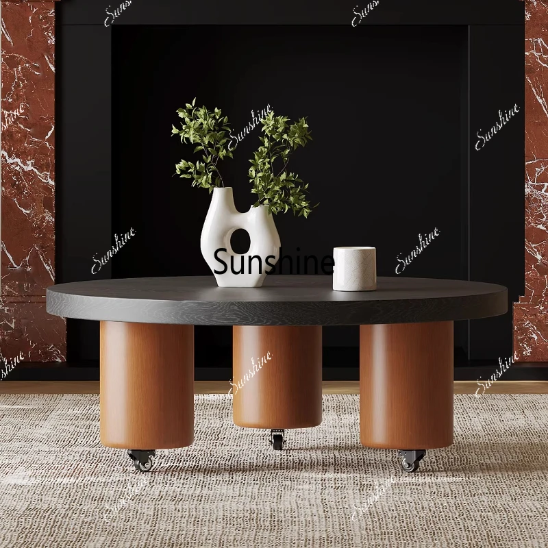 

Medieval style coffee table removable living room American retro round solid wood coffee table