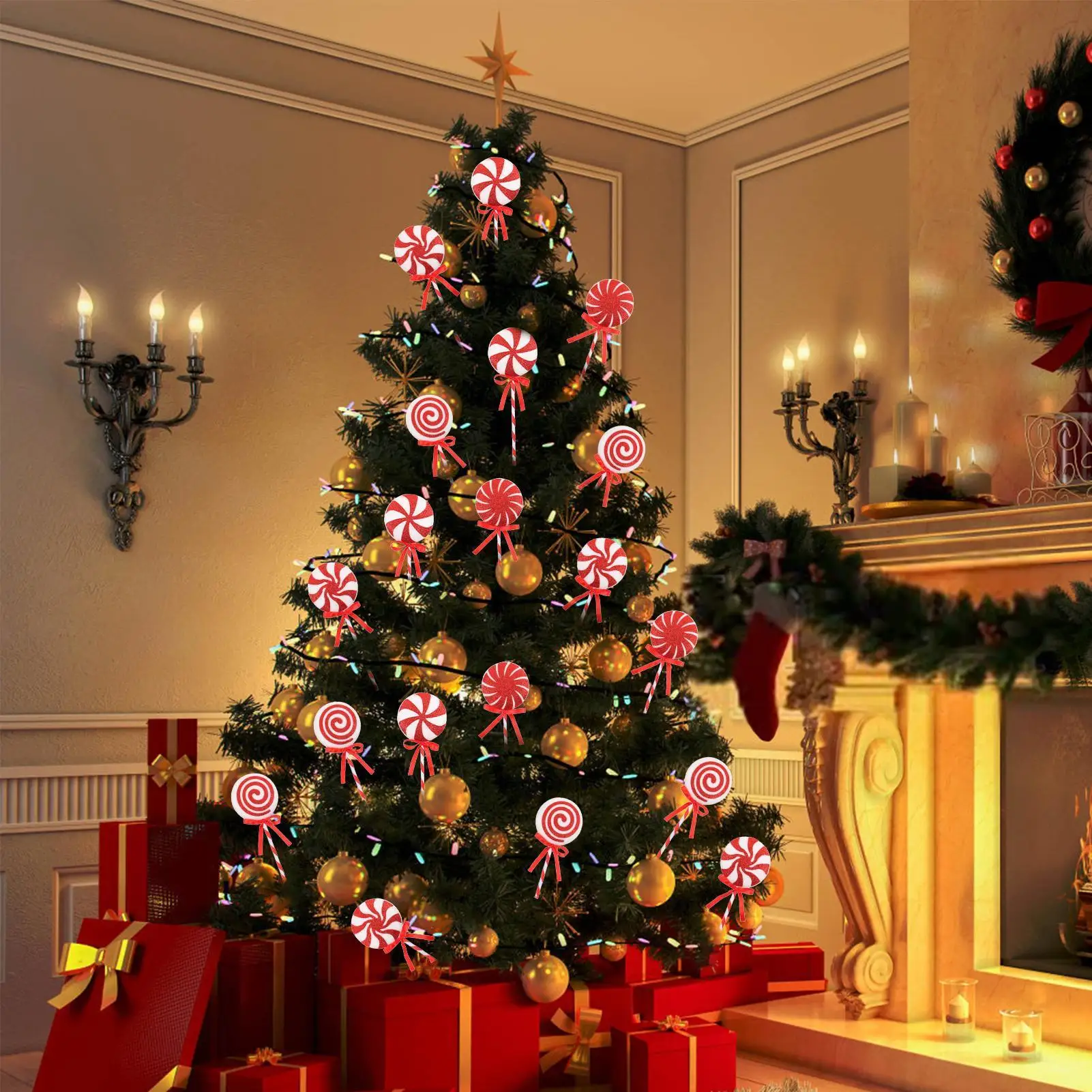 زينة شجرة عيد الميلاد المصاصة 4 عبوات من قصب الحلوى الرغوية باللون الأحمر والأبيض لشجرة عيد الميلاد وغرفة النوم والمنزل وحفلات الأعياد #3