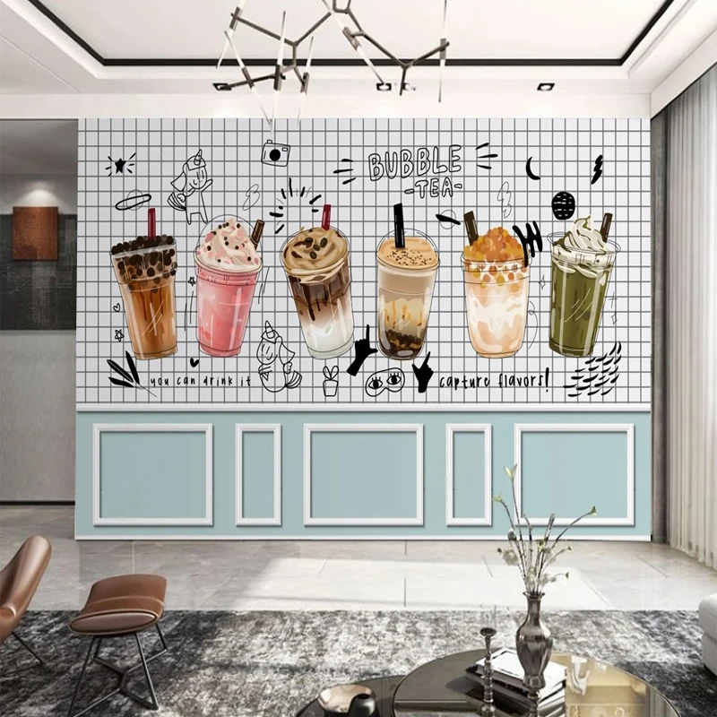 Custom 3D Photo Wallpapers Cold Drink Bubble Tea Wall Mural Canvas Restaurant Dessert Shop Backdrop Decoration Vinyl Silk Cloth