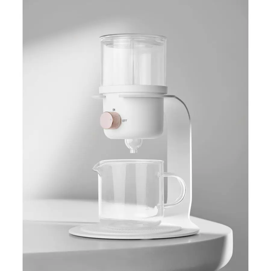 

Tea Pot with Infusers for Loose Tea and Drip Coffee Pour Over, Semi Automatic Tea Set with Magnetic Clear Teapot, White