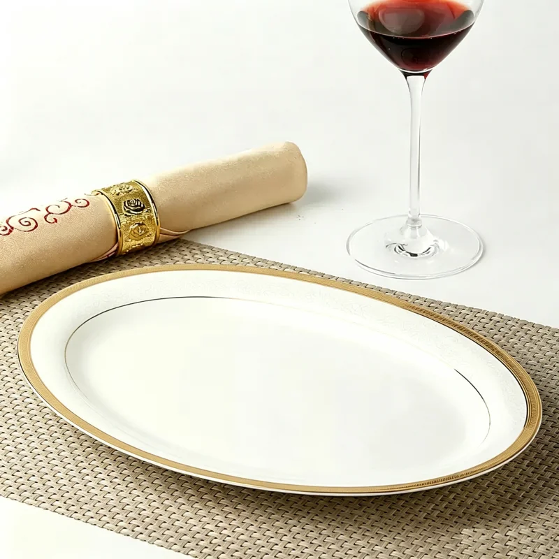 12 inch, fine bone china decorative plate, gold band designed, dinner charger plates, porcelain dinnerware china, microwave safe