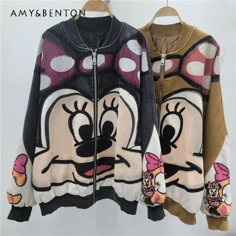 

Fashion New Heavy Industry Sequin Casual Jaquetas Women's Autumn Embroidery Baseball Jacket Padded Top Zipper Stand Collar Coat