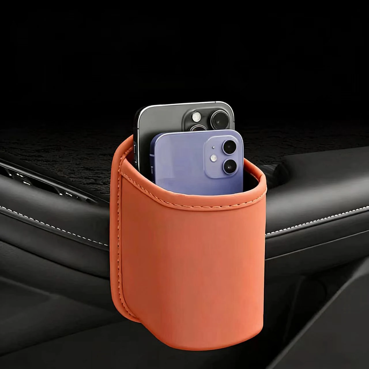 1pc Faux Leather Car Cup Holder,Vehicle Water Cup Clip,Multifunctional Storage Box,Car Organizer Box,Used for Organizing