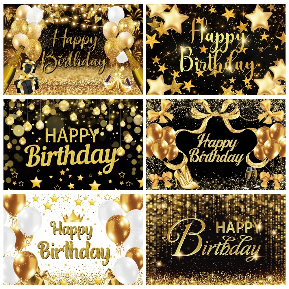 

Black Gold Happy Birthday Party Decorations Backdrop Golden Balloons Glitter Star Birthday Party Photo Background Photo Studio