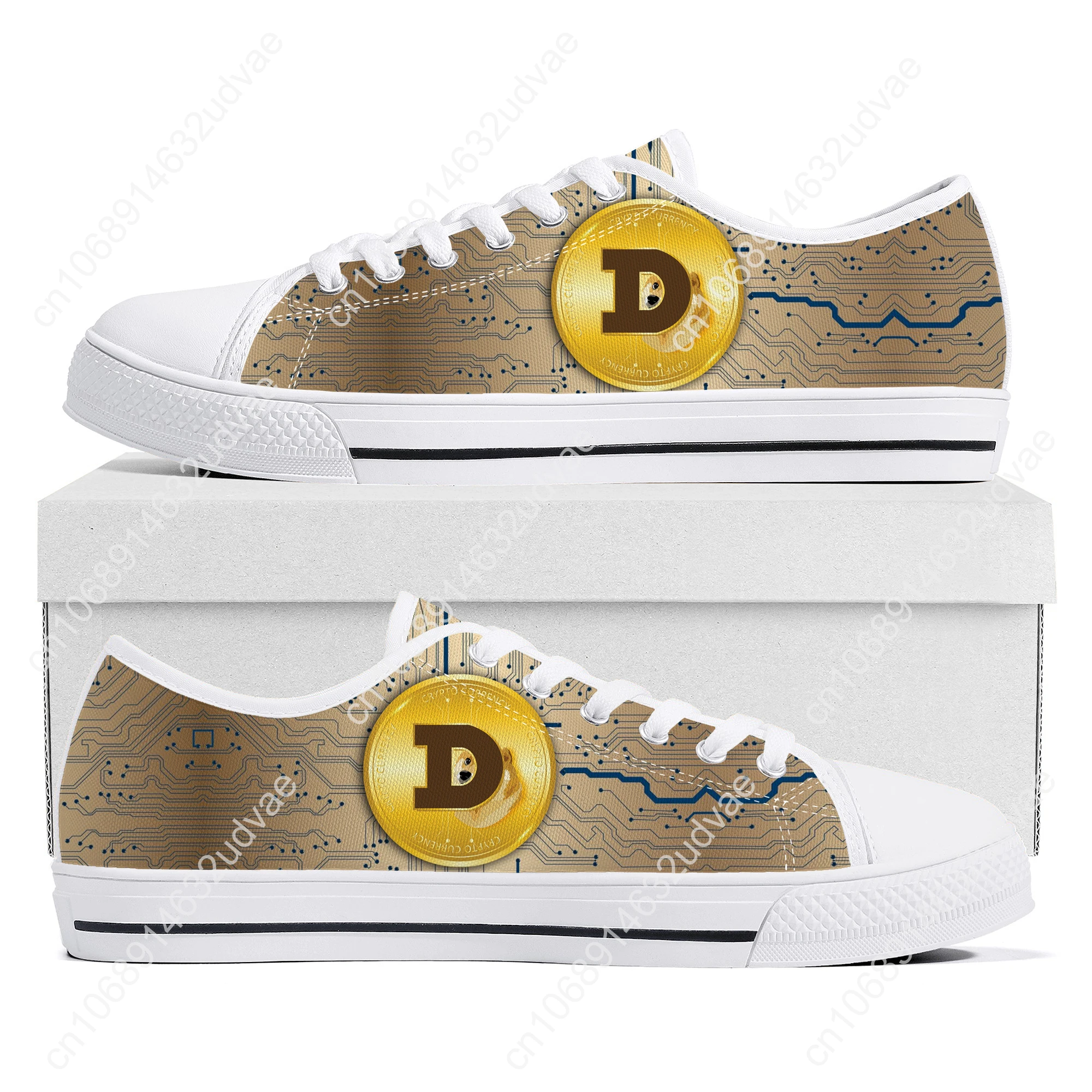 Dogecoin-zapatillas de deporte con moneda de perro para hombre y mujer, zapatos de lona de alta calidad para adolescentes, calzado personalizado, Crypto Currency