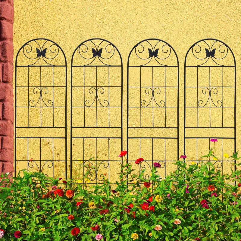 

4 Pack Metal Garden 71" X 19.7" Rustproof Trellis For Climbing Plants Outdoor Flower Support Black