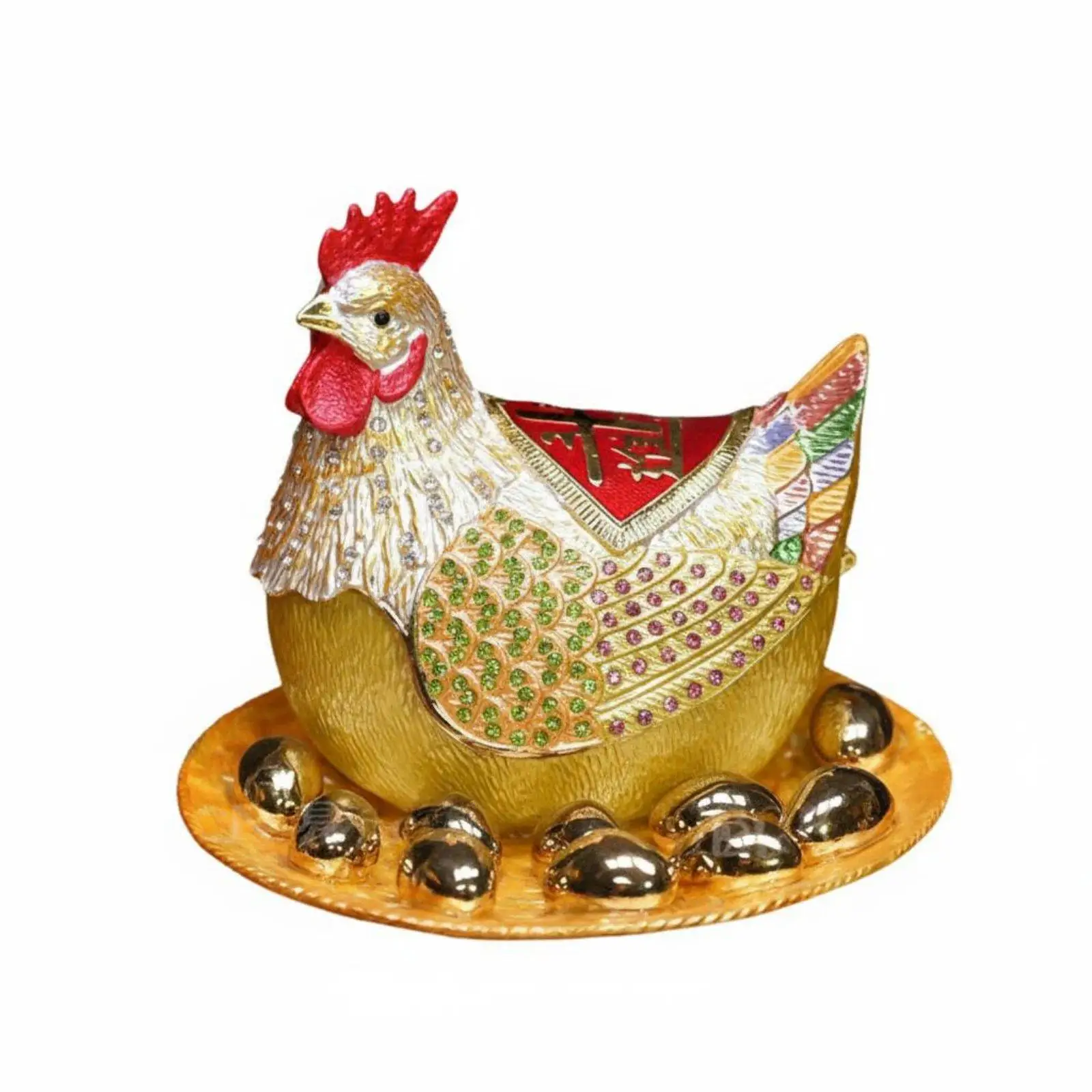 Enamel Hen Figurine Jewelry Box Enamel Inlay Craft Jeweled Chicken Statue Trinket Box Chinese Design Good Auspicious Chicken for