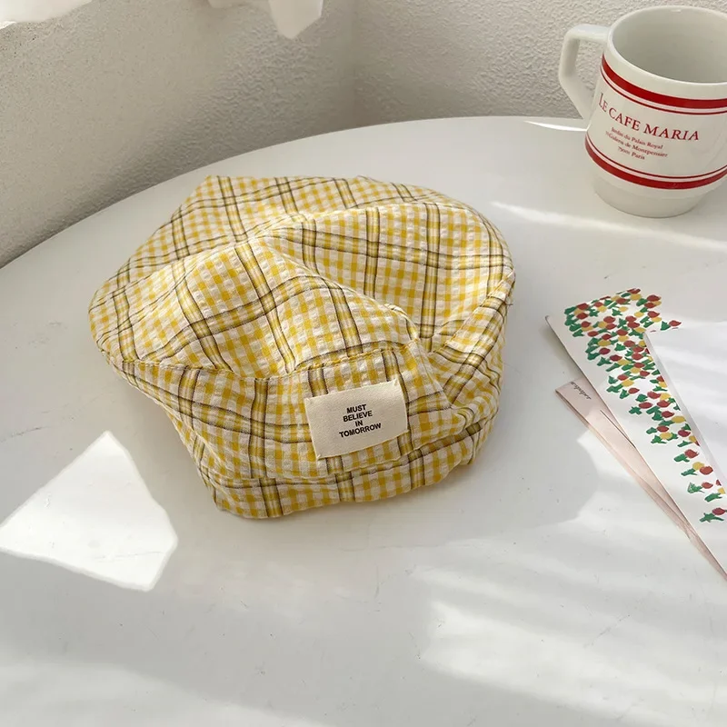 Boina Ins para bebé y niña, sombrero de pintor a cuadros a la moda de verano, sección delgada, transpirable, Color cálido, sombrero para niños para niñas