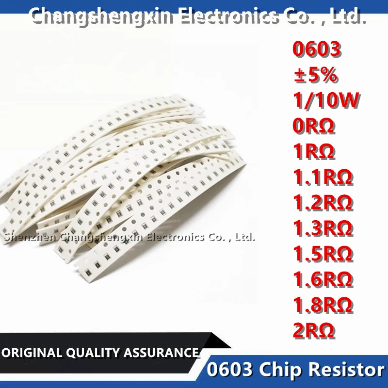 100PCS 0603 Resistor Chip SMT toleransi ± 5% resistensi 0RΩ 1RΩ 1,1rΩ 1,2rΩ 1,3rΩ 1,6rΩ 1,8rΩ 2RΩ Ohms 1/10W 0.1W