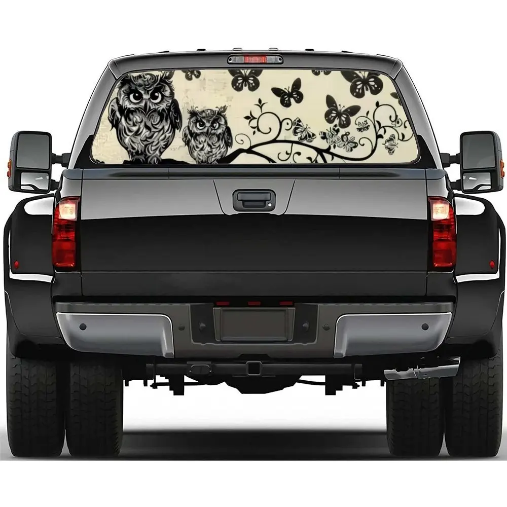 Owls, Butterflies, Vintage, Dead TreesCar Rear Windshield Sticker Truck Window Perspective Perforated Rear Window Vinyl Decal De