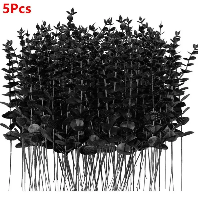Schwarze Eukalyptusblätter, Stiele, Ahornblatt-Girlande, künstliche Ranken, Halloween, Weihnachtsdekoration für Zuhause, Zimmer, DIY, Hochzeitsdekoration – Detail 9