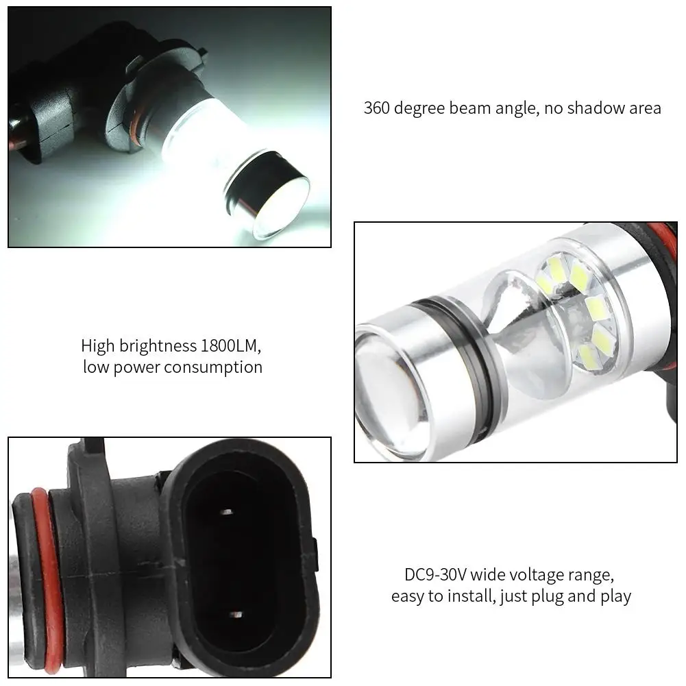 2 قطعة 9005 100 واط 6000 كيلو ل الأبيض LEDFoglight لمبات عدة الضباب ضوء المصباح سيارة مصباح قيادة اكسسوارات السيارات تيار مستمر 12 فولت-28 فولت