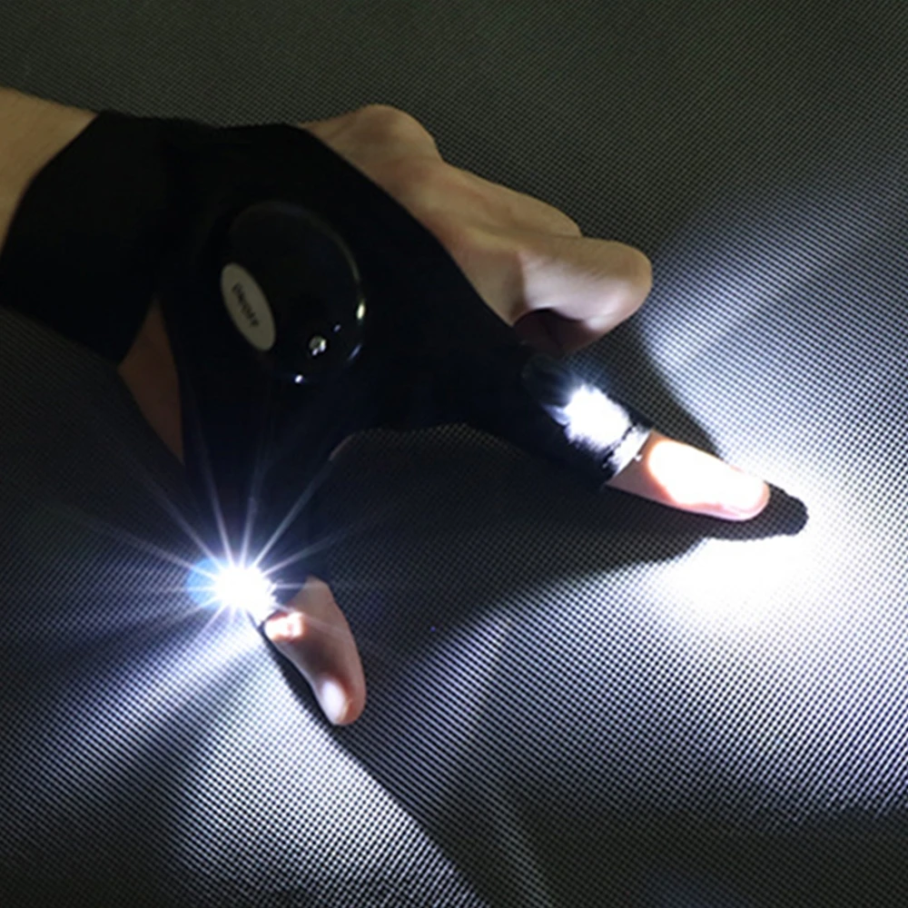 LED Lighting Gloves for Running Cycling Camping Waterproof Flashlight Fingerless Gloves Outdoor Hiking Rescue with Luminous Lamp