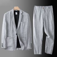 2025 Fashion Linen Suit Set for Men, Sunscreen, Breathable Long Sleeve Straight Pants, Loose Sports and Leisure Jacket 2pcs