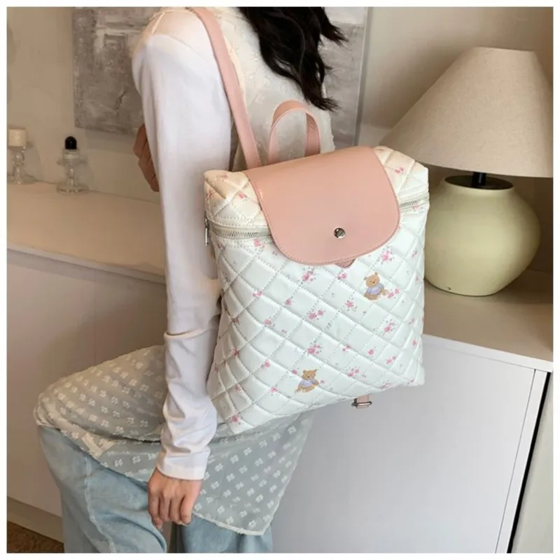 JIAERDI Harajuku nadruk z niedźwiedziem Y2k Mochila kobiety styl Preppy Pu skóra elegancki Mini plecak kobieta Vintage śliczne tornister plecaki