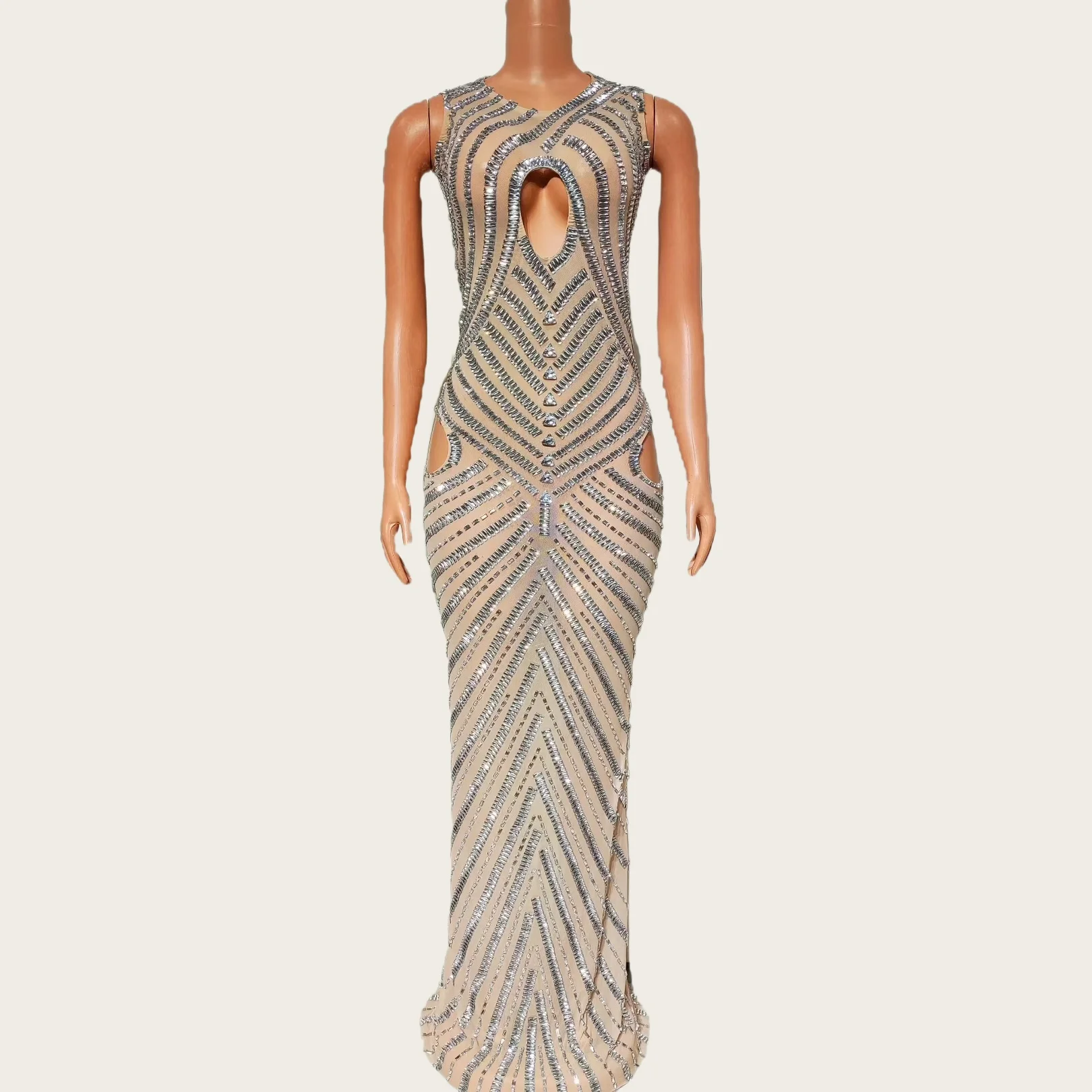 Donne eleganti di lusso scava fuori abito da sera ballo di fine anno abiti lunghi di fascia alta compleanno festeggia cristalli scintillanti outfit Dujia