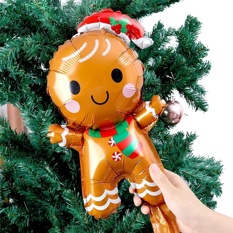 

-PQWN 60PCS Christmas Balloons Aluminum Foil Small Balloon Toy Xmas Tree Gingerbread Man Santa Birthday Party Holiday Decorati D