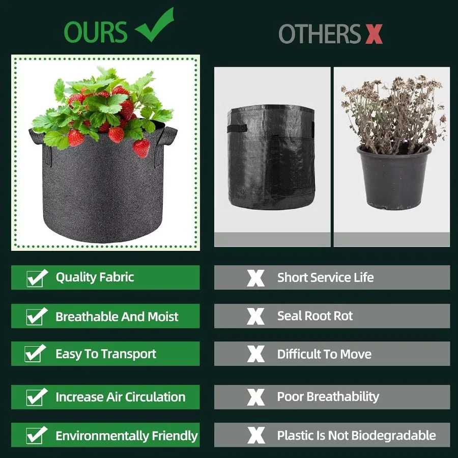5 قطعة أكياس تنمو 5 جالون أكياس نمو النبات متعددة الأغراض أواني قماش غير منسوجة مع مقابض متينة أوعية نباتات للحديقة الخارجية لـ Ve