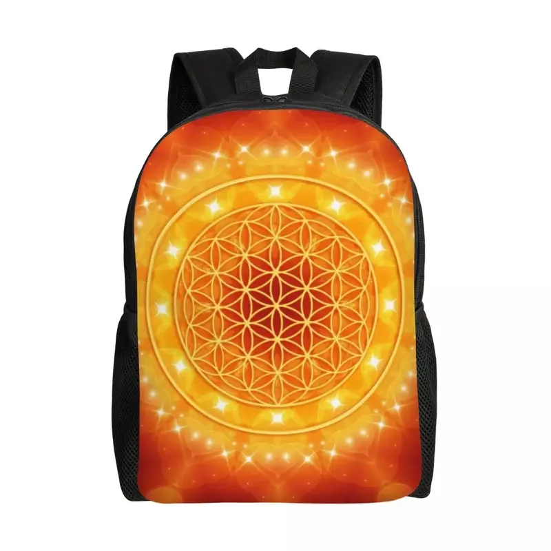 Flower Of Life Golden Light Energy Backpacks for Women Men School College Student Bookbag 15 Inch Laptop Geometric Mandala Bags