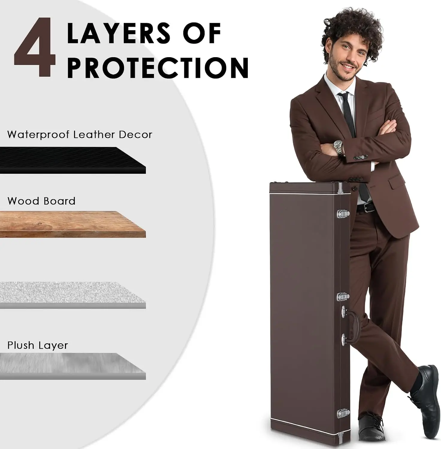 39-Inch Electric Guitar Hard Case with Thickened Padding, Lock Latch, Rectangle Wooden Hard Shell Protective Carrying Case for KST/KTL/170 Model Standard Electric Guitars