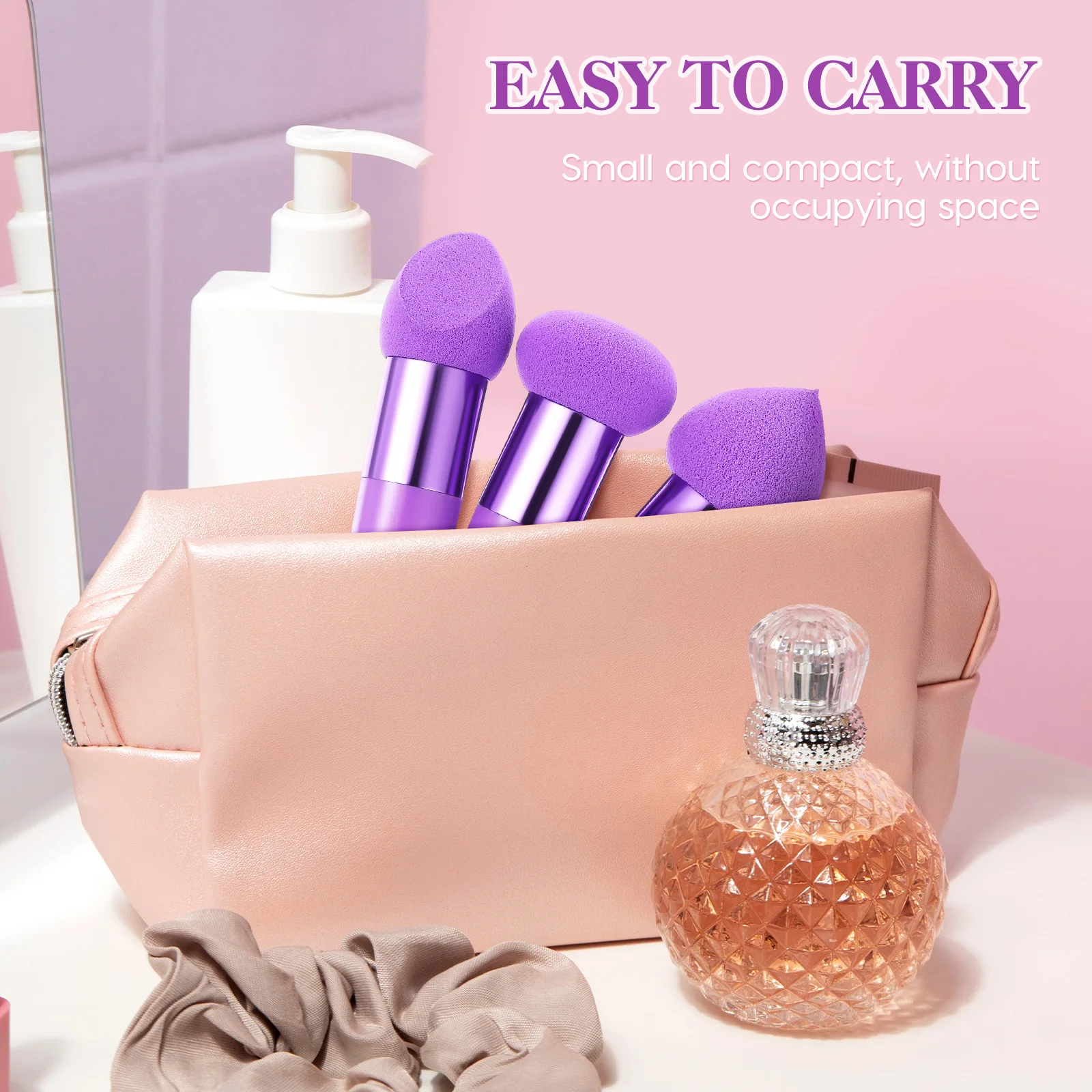 3 قطع من إسفنجات المكياج بمقبض كريم الأساس وإسفنجة مكياج مدمجة للسفر وإسفنجة مكياج إسفنجة مكياج