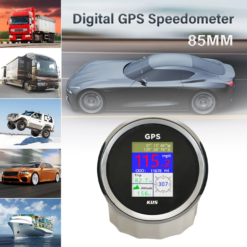 

KUS Universal 85mm Digital GPS Speedometer Odometer with Latitude and Longitude for Car Motorcycle Vessel Boat 12V 24V