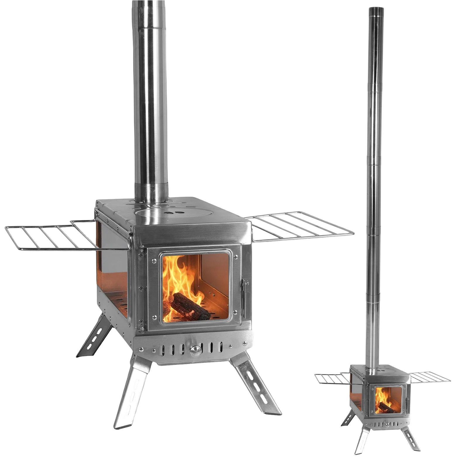 

Weatherproof Patio Heater with Chimney Pipe Clean Burning Heating Stove Rust Proof for Tents Shelters Camping
