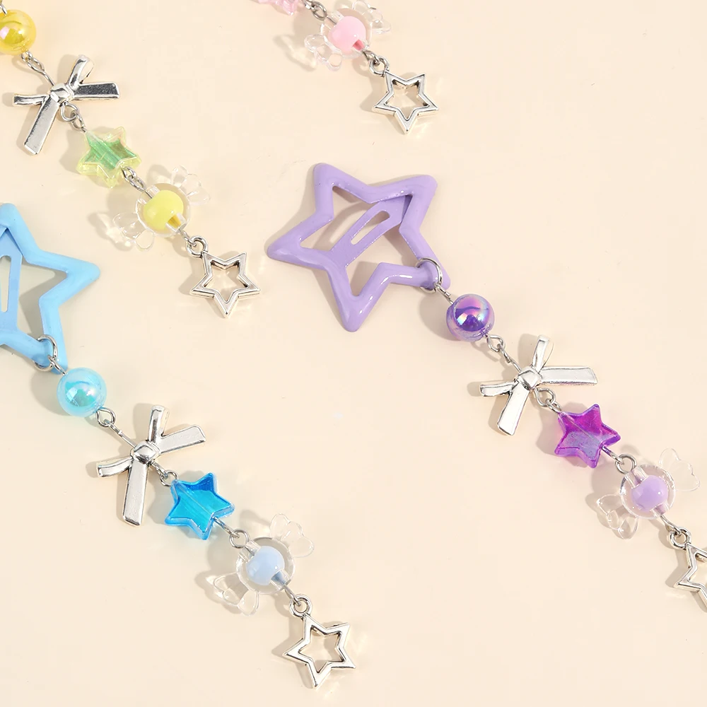 4 قطعة مقاطع الشعر نجمة الحلو حبات الحلوى هامش معلقة القوس دبابيس الشعر مشبك معدني للفتيات Y2K غطاء الرأس أغطية الرأس اكسسوارات #6