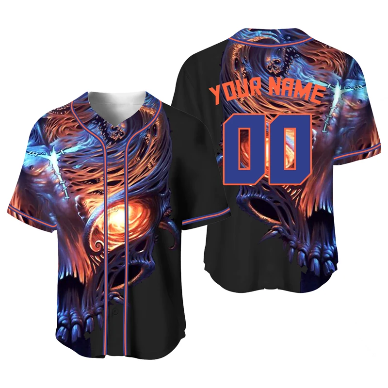 Black Red Blue Plus Size Baseball Jerseys Custom Men Shirt Halloween Skeleton Design Blouses Hip Hop Streetwear Tshirt Uniform