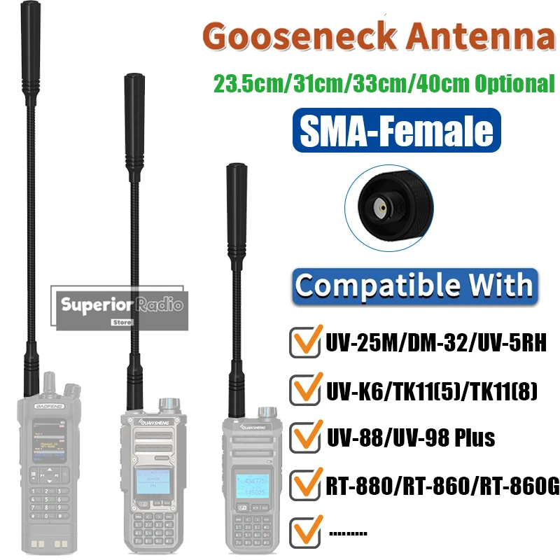 Gooseneck Antenna UV-25M Goose Tube Aerial VHF UHF SMA-Female 23.5/31CM/33CM/40CM For Quansheng UV-K6 TK11(5) Iradio UV-98 Plus