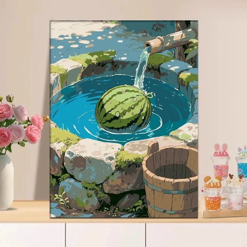 

A-0088 European Village Landscape Oil Painting, Autumn Trees River, High-Quality Canvas Art