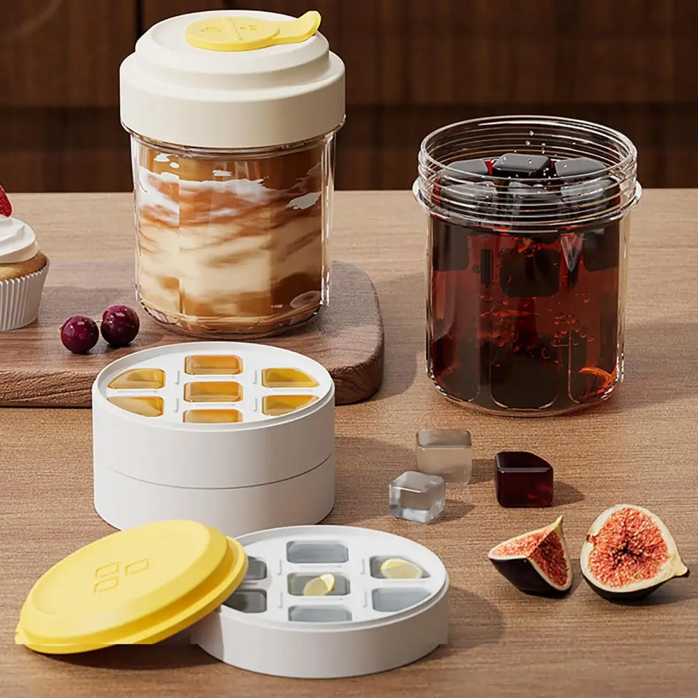 Press-Release Ice Cube Tray Coffee Cup Set Portable 2-in-1 Ice Maker And 400ml Drinking Cup Ice Cube Container for Iced Coffee C