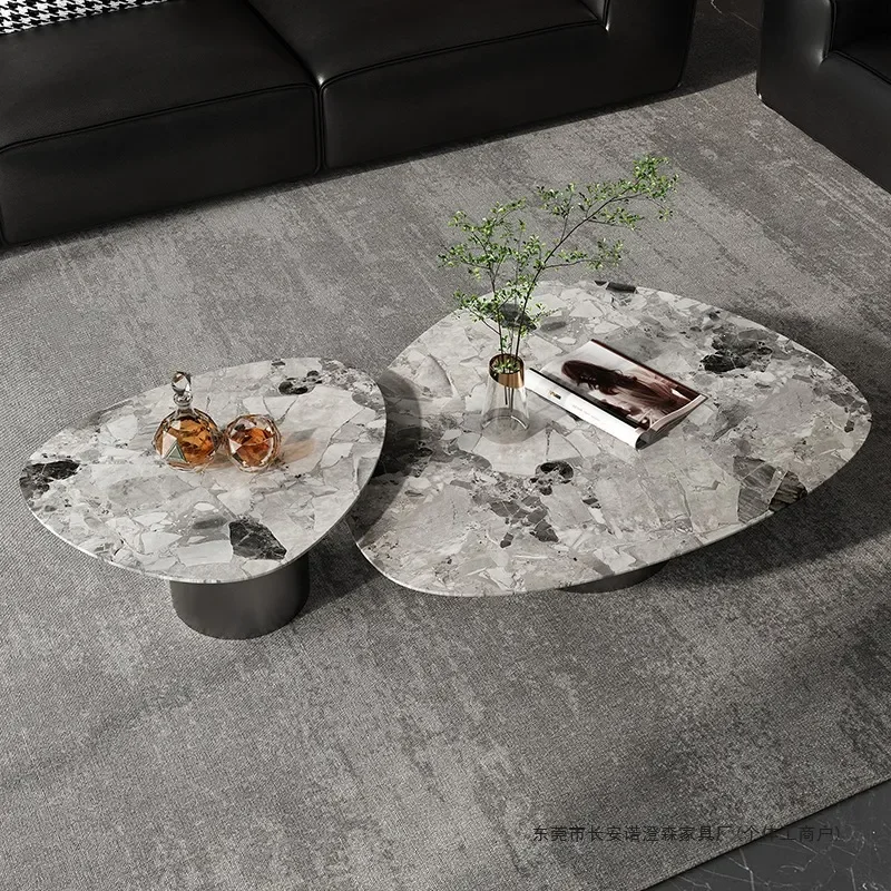 Italian Minimalist Marble Coffee Table Light Luxury Stainless Steel Triangle Modern Design High End Side Table