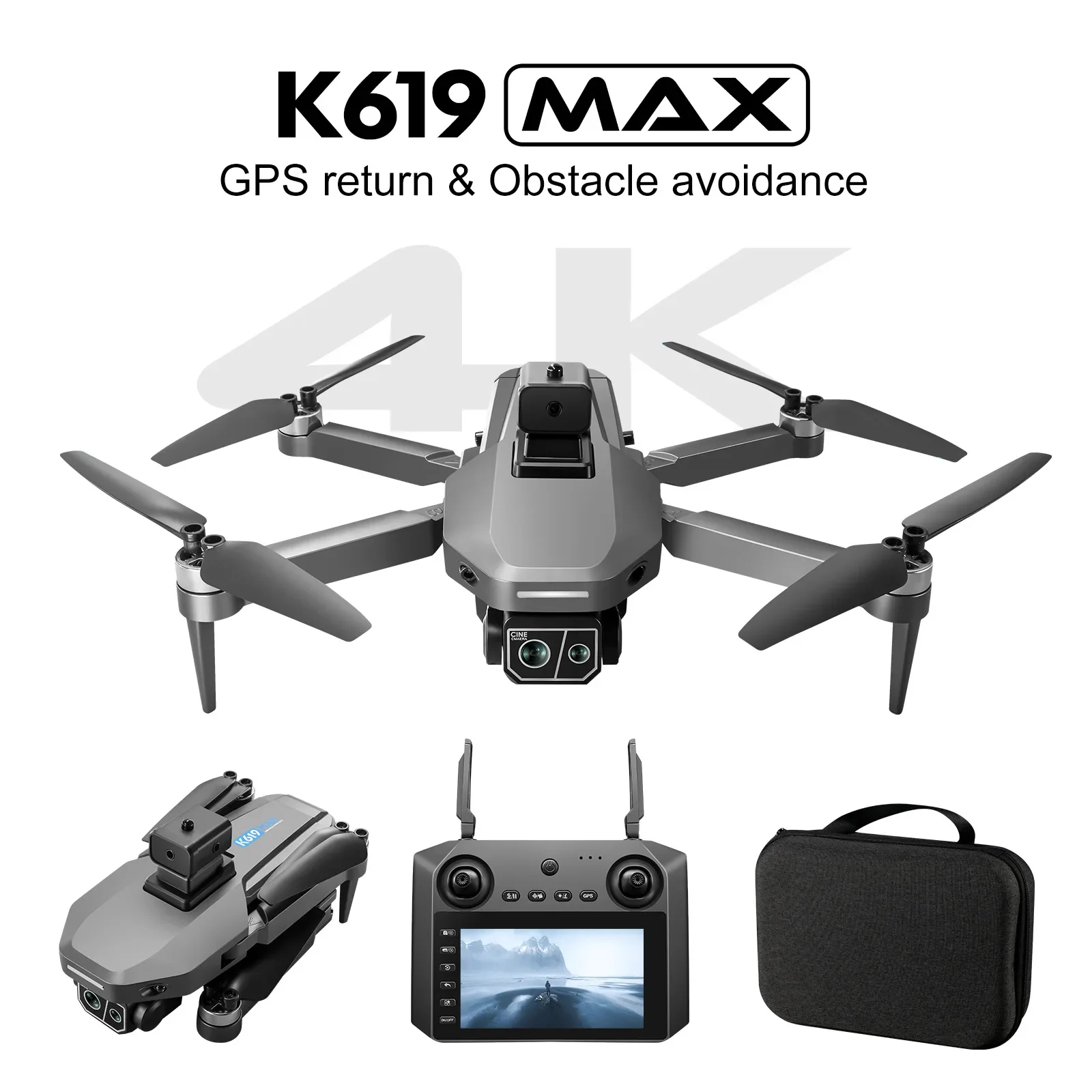 K619 MAX Drone 4K 5G GPS HD Aerial Photography Dual-Camera with Screen Remote Control Brushless Avoidance Quadcopter Toy Gifts