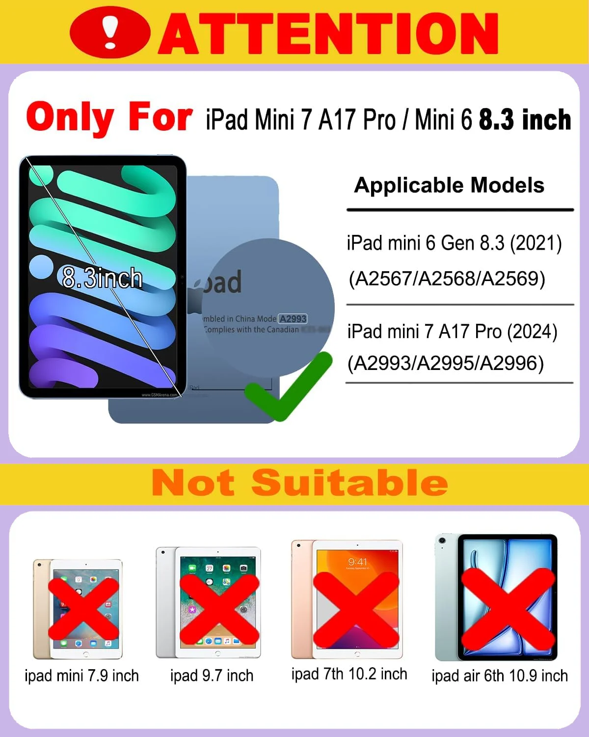 Magnetic Slim Case Keyboard for iPad Mini 7 A17 Pro Mini7 A2993 Mini 6 6th Generation Mini6 A2568 Backlit Horizontal Vertical