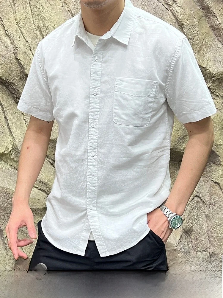 

l Cool Cotton Linen Men's Summer irt Breathable ort Sve Simple Versatile Lightweight Stand Fit Button down