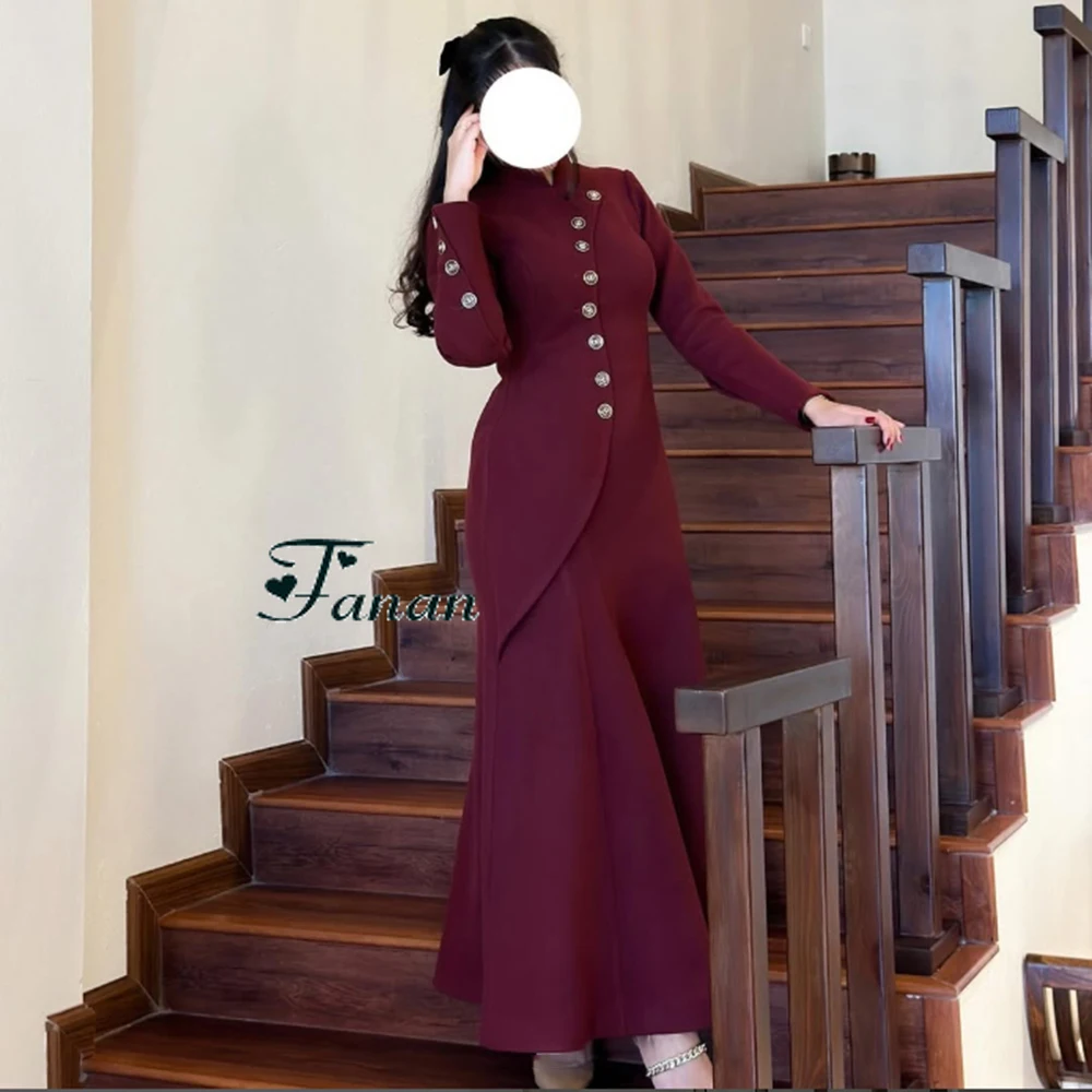 Vestido de noite personalizado com gola alta, linha a, mangas compridas, vestido de festa simples, comprimento do tornozelo, vestido de concurso para mulheres