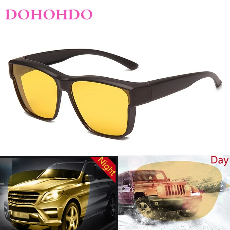 Men Polarized Sunglasses Photochromic Night Vision Glasses Women Square Mirrored Eyewear Wear Over Myopia Prescription Glasses