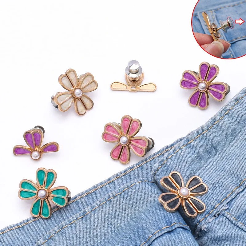 Adjustable Waist Jeans Button Metal Flower No Sewing Waist Inching Jeans Button for Men Women Children Clothing Accessories