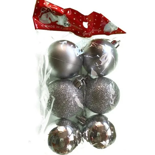 Happy Land New Year Christmas Christmas Pine tree 4 Cm 6 Pieces Ball silver