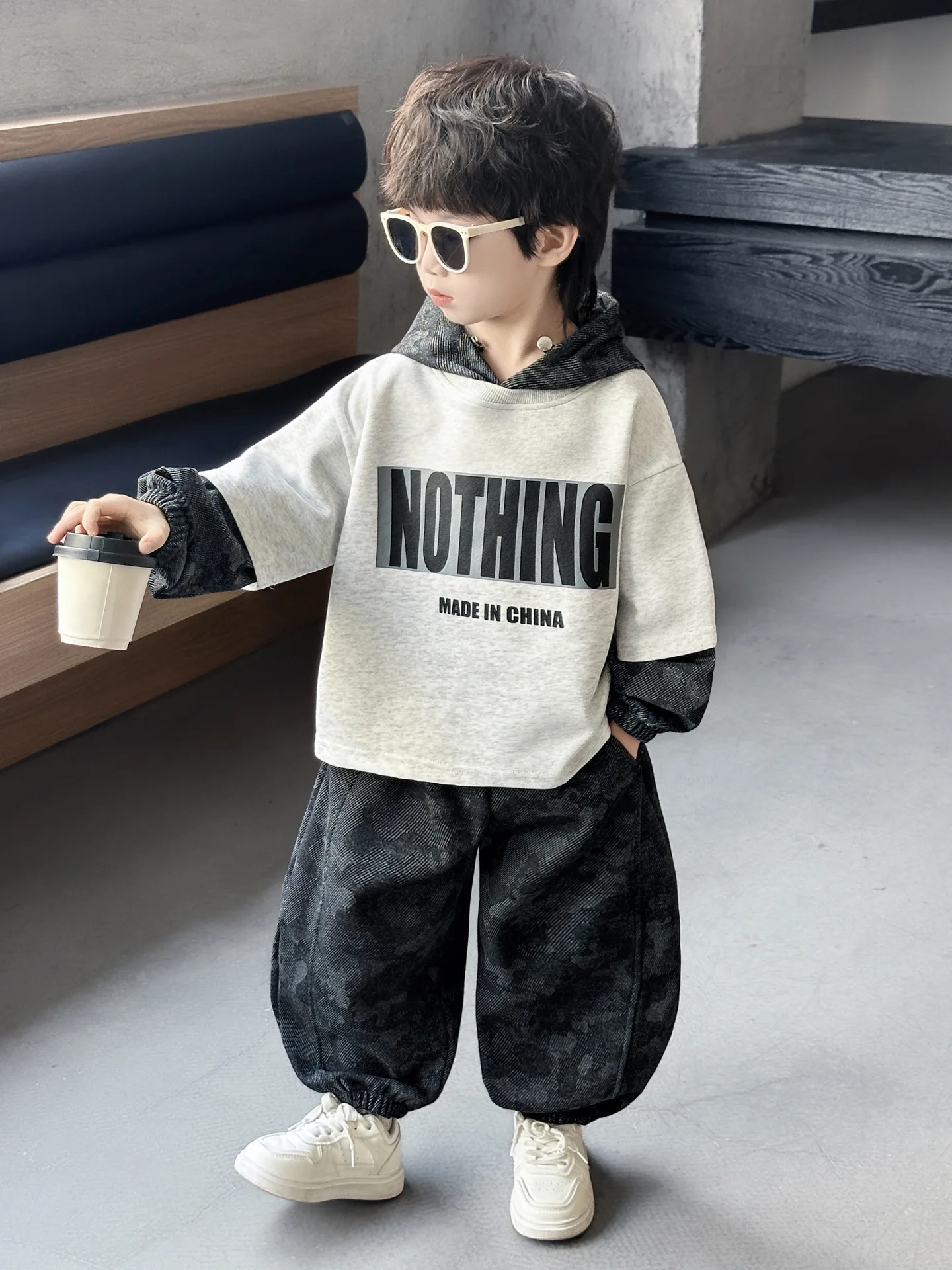 Autumn Boys Outfit Kids fake two piece Hoodie Sweatshirt+Pants 2PCS Boys Sets Letter Printed Children Tracksuits 2-11Years