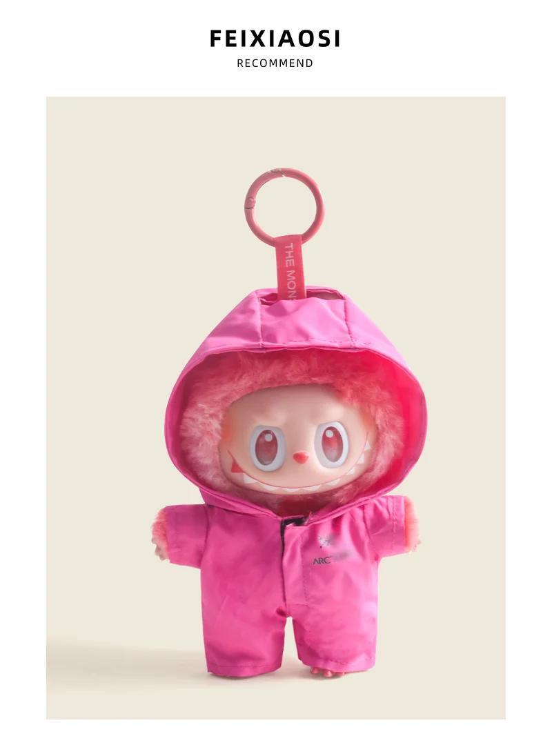 

Jumpsuit set cute first, second, and third generation labubu clothes raincoat pink labubu doll clothes 17cm hooded only clothes